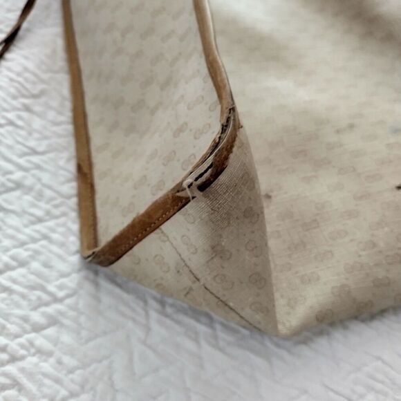 AS IS Gucci Vintage Beige Monogram Canvas Large Tote Bag with Strap - Picture 11 of 16